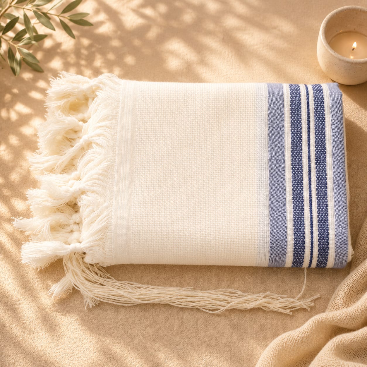LAMENAZACH-Non-slip pure wool tallit- Jeans stripes