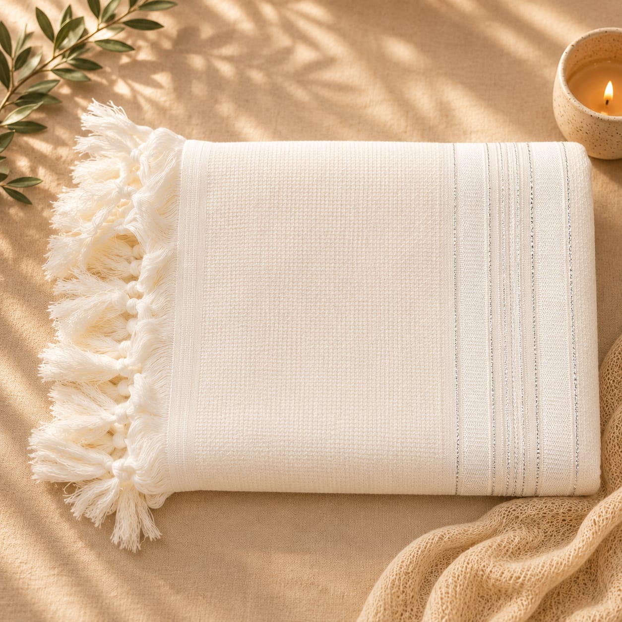 LAMENAZACH-Non-slip pure wool tallit- White&Silver stripes