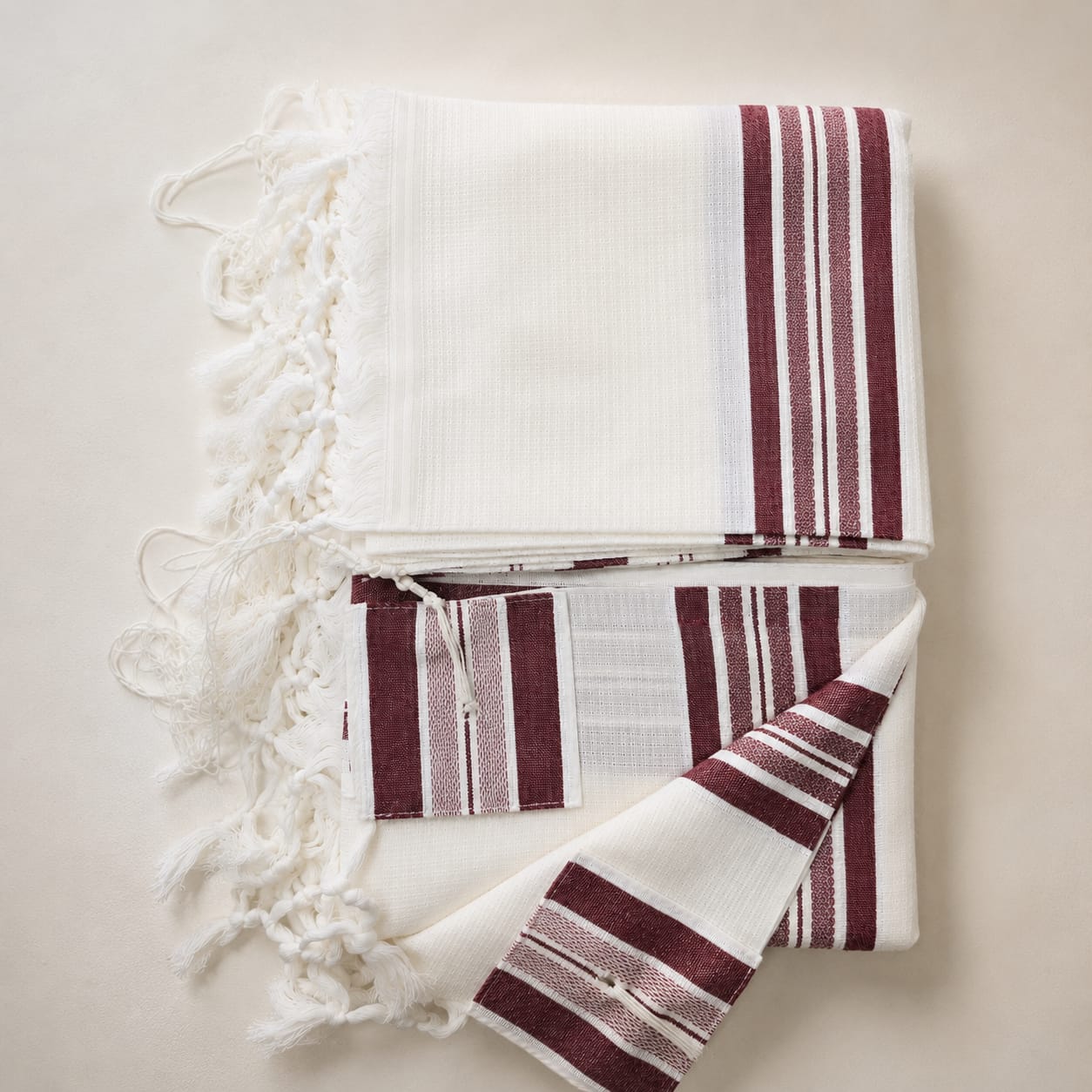 HALEL - Special Non Slip Pure Wool Tallit - Burgundy Stripes