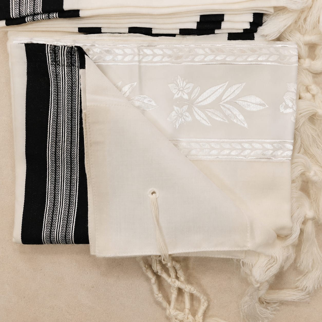 MODIM- Classic texture pure wool tallit-Black stripes