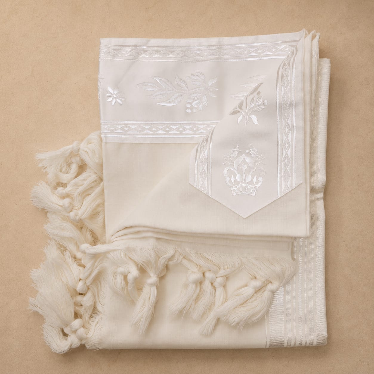 MODIM- Classic texture pure wool tallit-White stripes