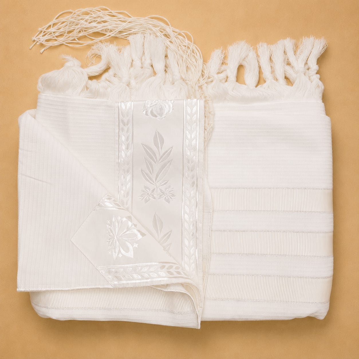 100% Cotton Talit- White & Silver stripes