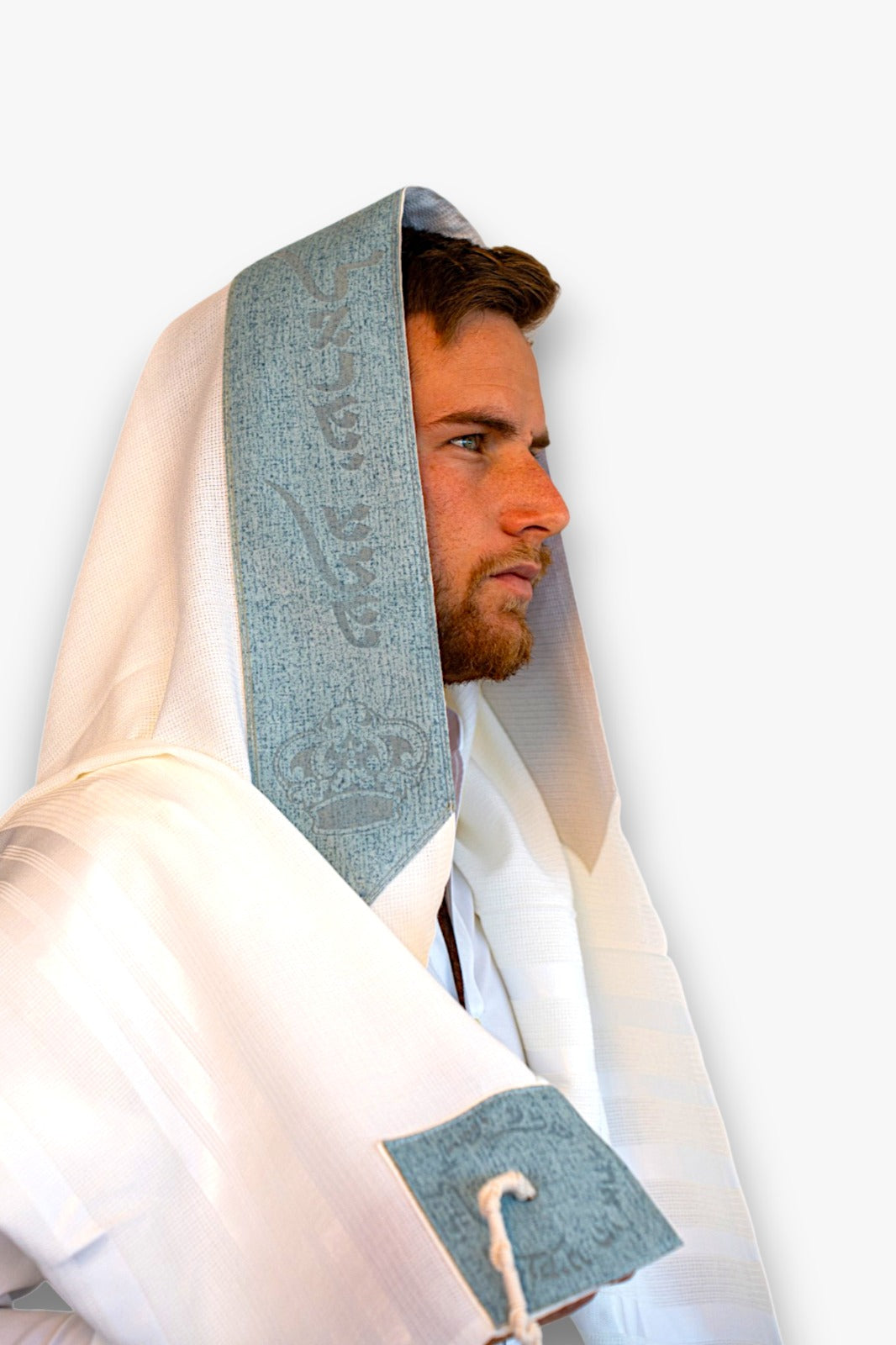 White Wool Tallit – “Shema Yisrael” Laser Engraved Atarah & Matching Corners