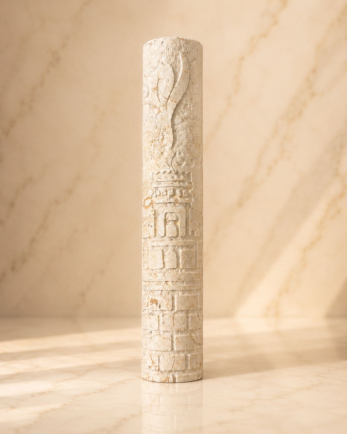 Jerusalem Stone Mezuzah Case – Holy Temple Engraved Design