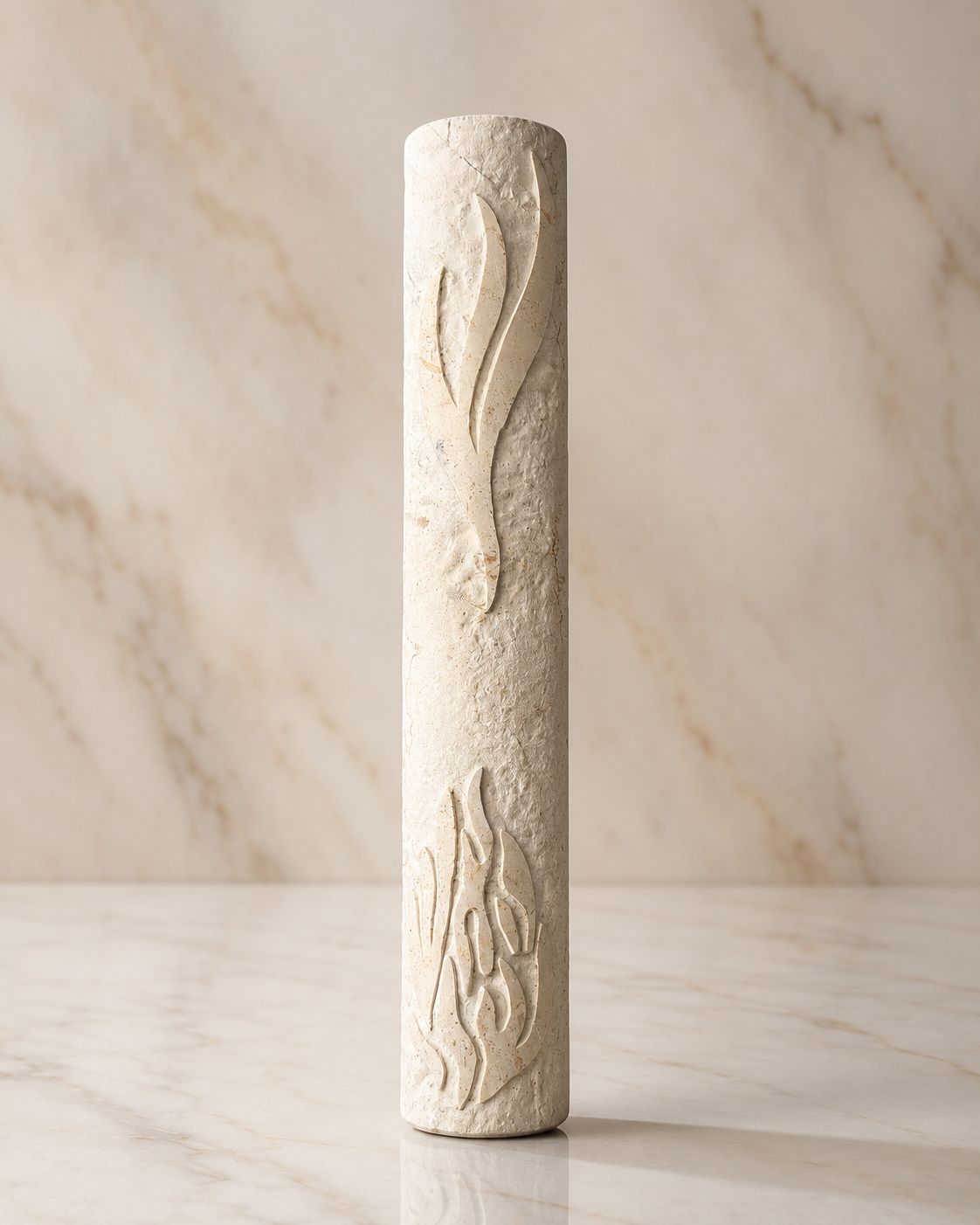 Handmade Jerusalem Stone Mezuzah – “Esh Sheli” Flame Logo Engraving