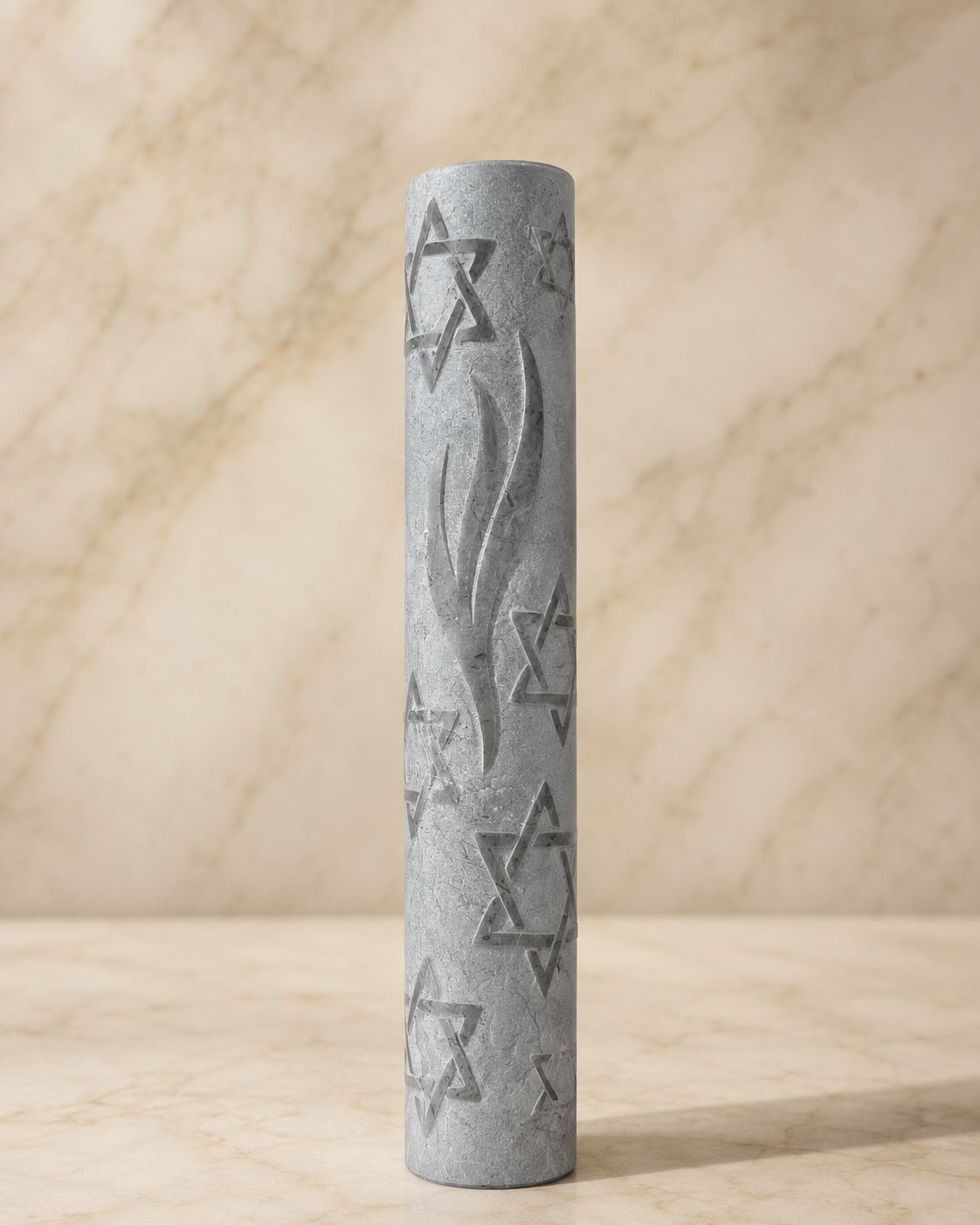 Jerusalem Stone Mezuzah Case – Shin & Stars of David Engraved Design
