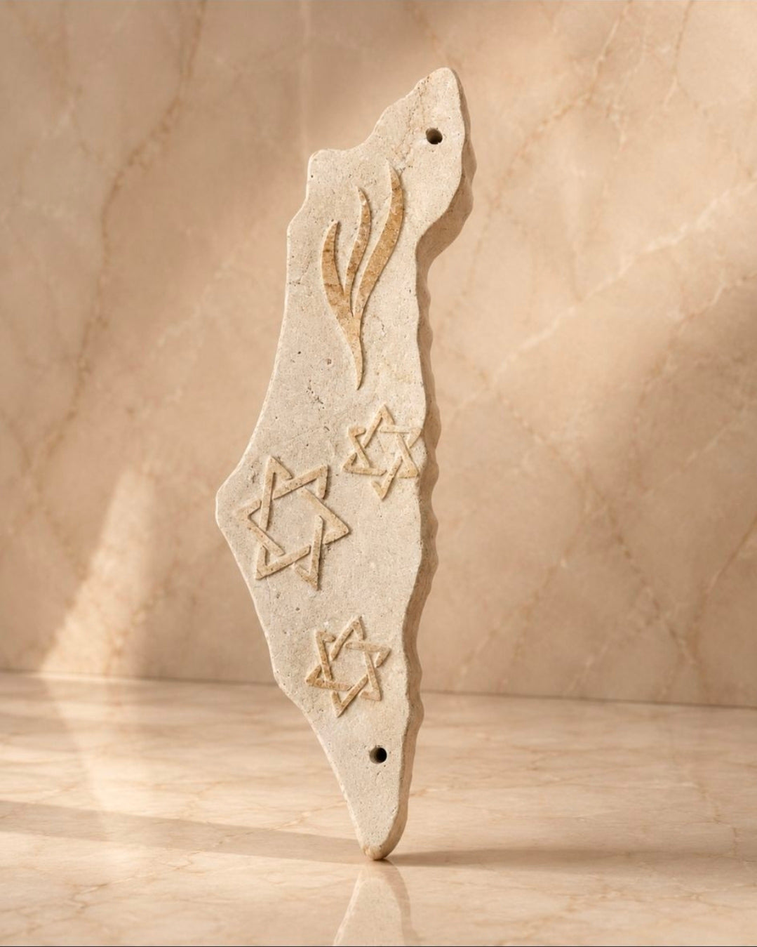 Jerusalem Stone Mezuzah Case – Map of Israel Design with Shin & Star of David Engraving