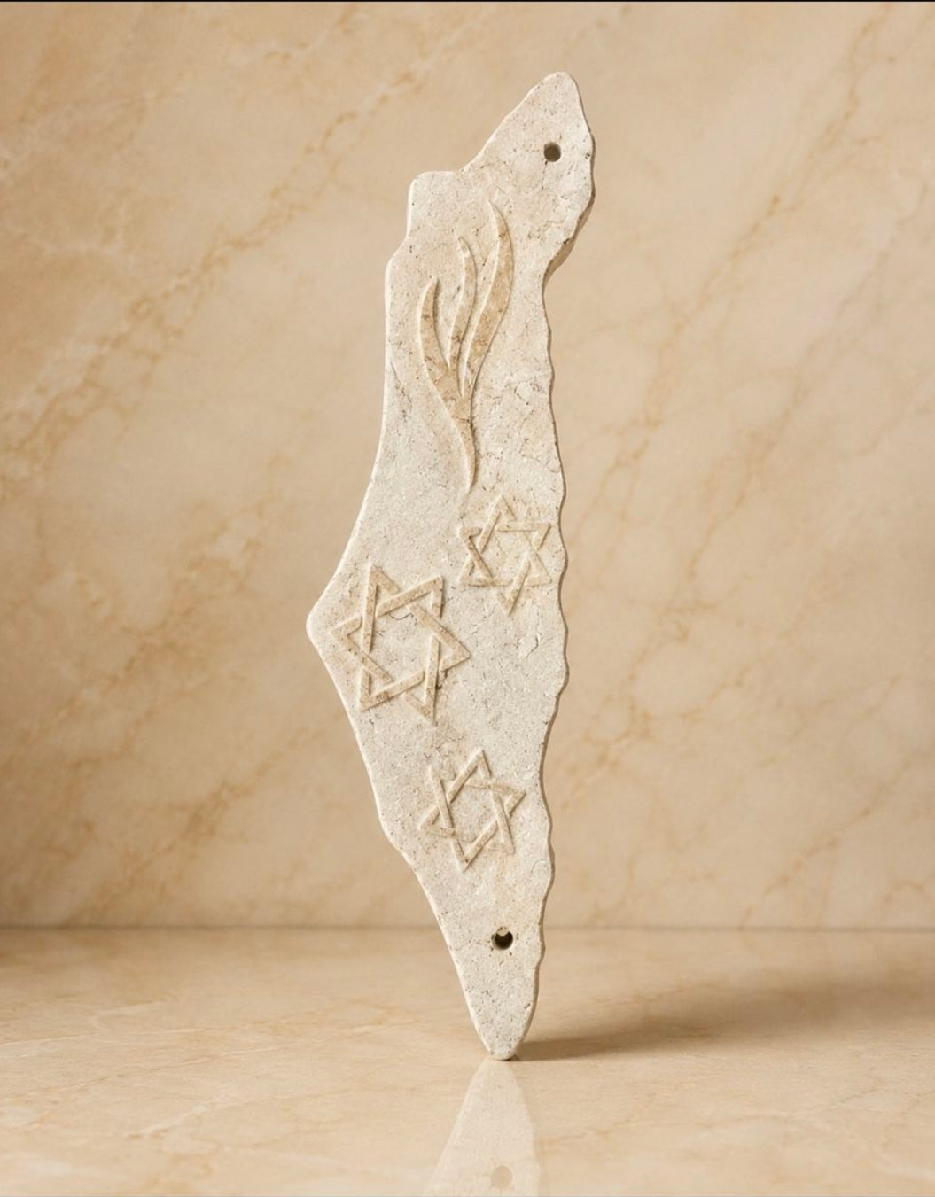 Jerusalem Stone Mezuzah Case – Map of Israel Design with Shin & Star of David Engraving