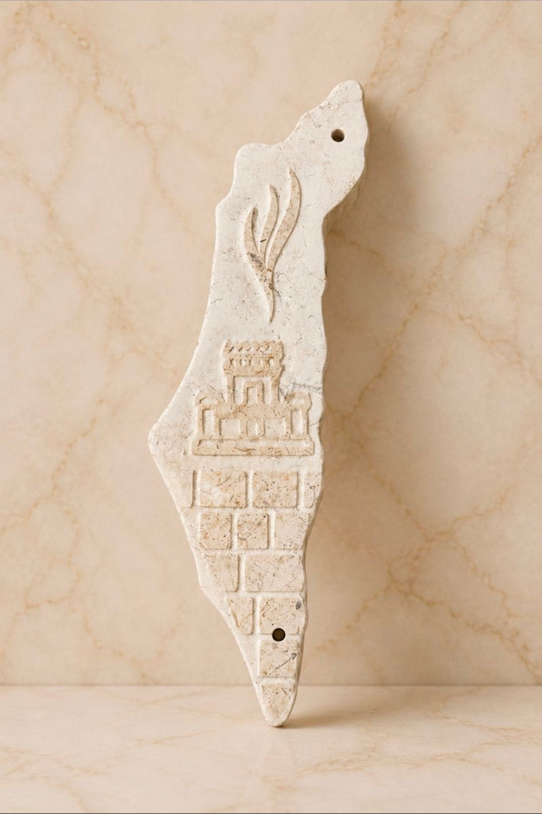 Jerusalem Stone Mezuzah Case – Map of Israel Design with Shin & Holy Temple Engraving