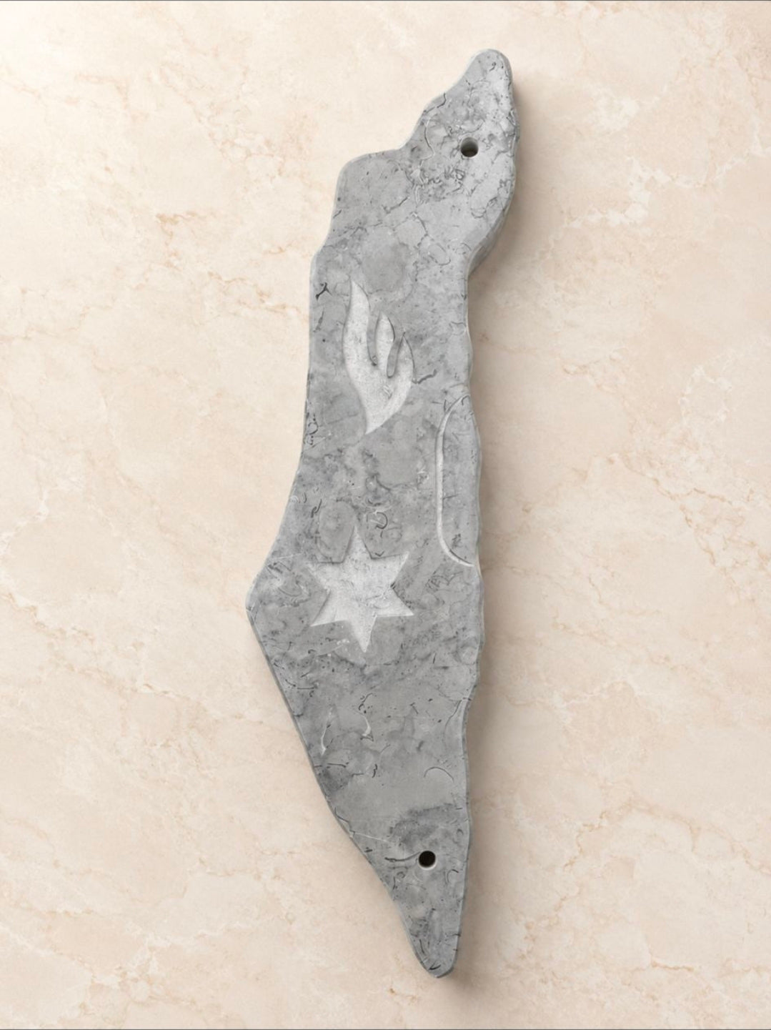 Jerusalem Stone Mezuzah Case – Map of Israel Design with Central Star of David & Shin Engraving