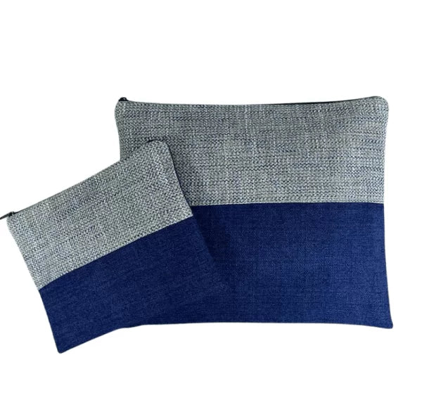 Handmade Linen Tallit & Tefillin Bag Set – Blue & Gray Fabric Combination