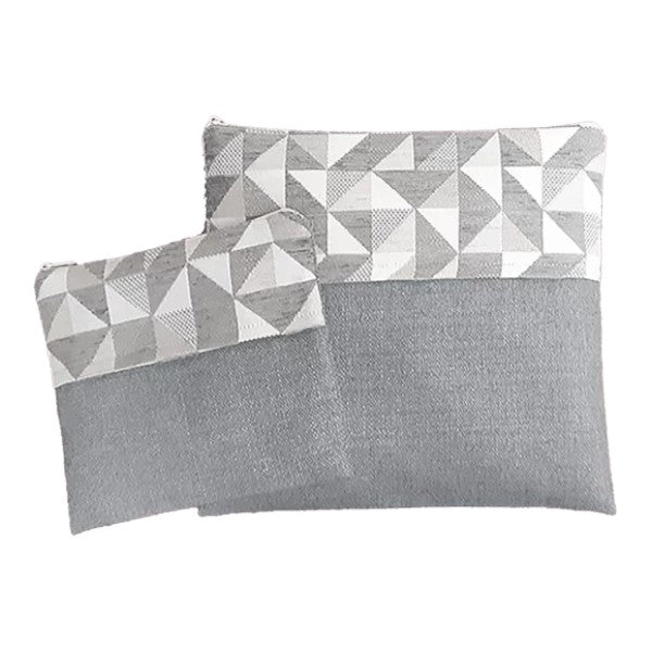 Handmade Linen Tallit & Tefillin Bag Set – Geometric Design (Gray Tones)