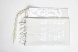 MODIM- Classic texture pure wool tallit-Shiny White stripes