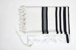 MODIM- Classic texture pure wool tallit-Black stripes