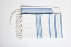 LAMENAZACH-Non-slip pure wool tallit-Light blue stripes