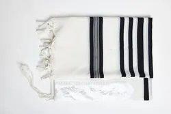 LAMENAZACH-Non-slip pure wool tallit-Black stripes