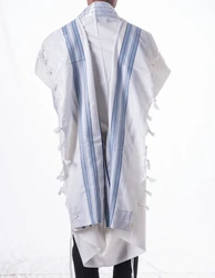 MAALOT- Classic texture pure wool tallit- Shads of Blue Stripes- Made in ISRAEL
