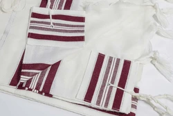 TASHBEZ-Maroon & Silver Stripes- Non Slip-Pure Wool- Made in ISRAEL