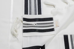 TASHBEZ-Black & Silver Stripes- Non Slip-Pure Wool- Made in ISRAEL