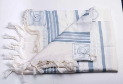 MAALOT- Classic texture pure wool tallit- Light Blue Stripes- Made in ISRAEL