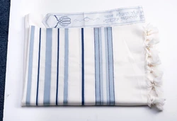 MAALOT- Classic texture pure wool tallit- Shads of Blue Stripes- Made in ISRAEL