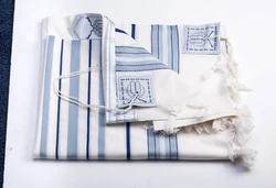 MAALOT- Classic texture pure wool tallit- Shads of Blue Stripes- Made in ISRAEL