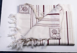 MAALOT- Classic texture pure wool tallit-Maroon & Gold Stripes- Made in ISRAEL