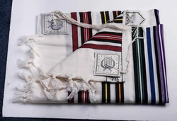 BENI OR- Classic texture pure wool tallit-Colorful Stripes- Made in ISRAEL