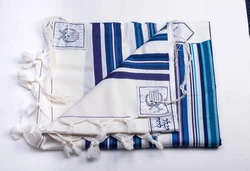 BENI OR- Classic texture pure wool tallit-Shades of Blue Stripes- Made in ISRAEL