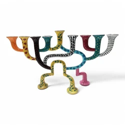 Enamel-painted aluminum menorah- TWIST