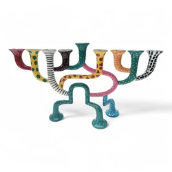 Enamel-painted aluminum menorah- TWIST