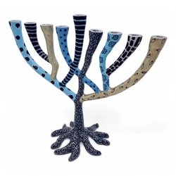 Enamel-painted aluminum menorah- Tree Of Life