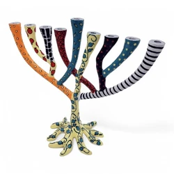Enamel-painted aluminum menorah- Tree Of Life