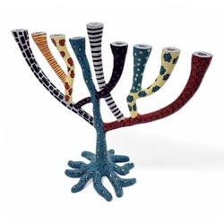 Enamel-painted aluminum menorah- Tree Of Life