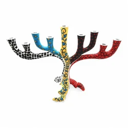 Enamel-painted aluminum menorah- Tree Of Life