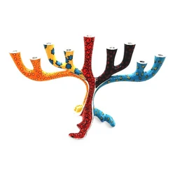 Enamel-painted aluminum menorah- Tree Of Life
