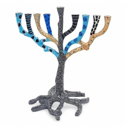 Enamel-painted aluminum menorah- Tree Of Life