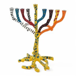Enamel-painted aluminum menorah- Tree Of Life