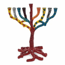 Enamel-painted aluminum menorah- Tree Of Life