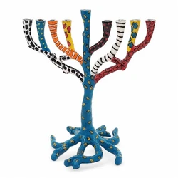 Enamel-painted aluminum menorah- Tree Of Life