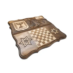 Menorah with a vine and the flag of Israel Chess & Backgammon Set