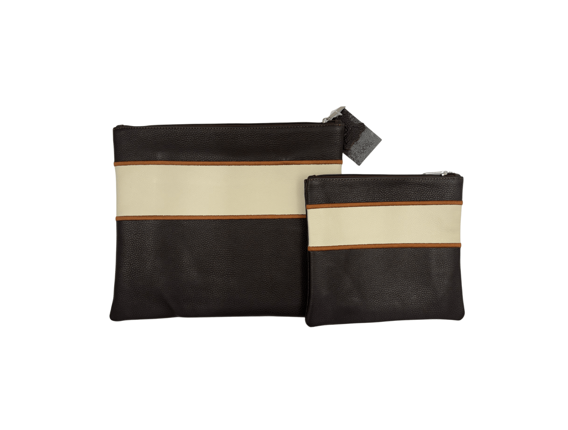 Premium Dark Brown & Cream Leather Tallit & Tefillin Bag Set