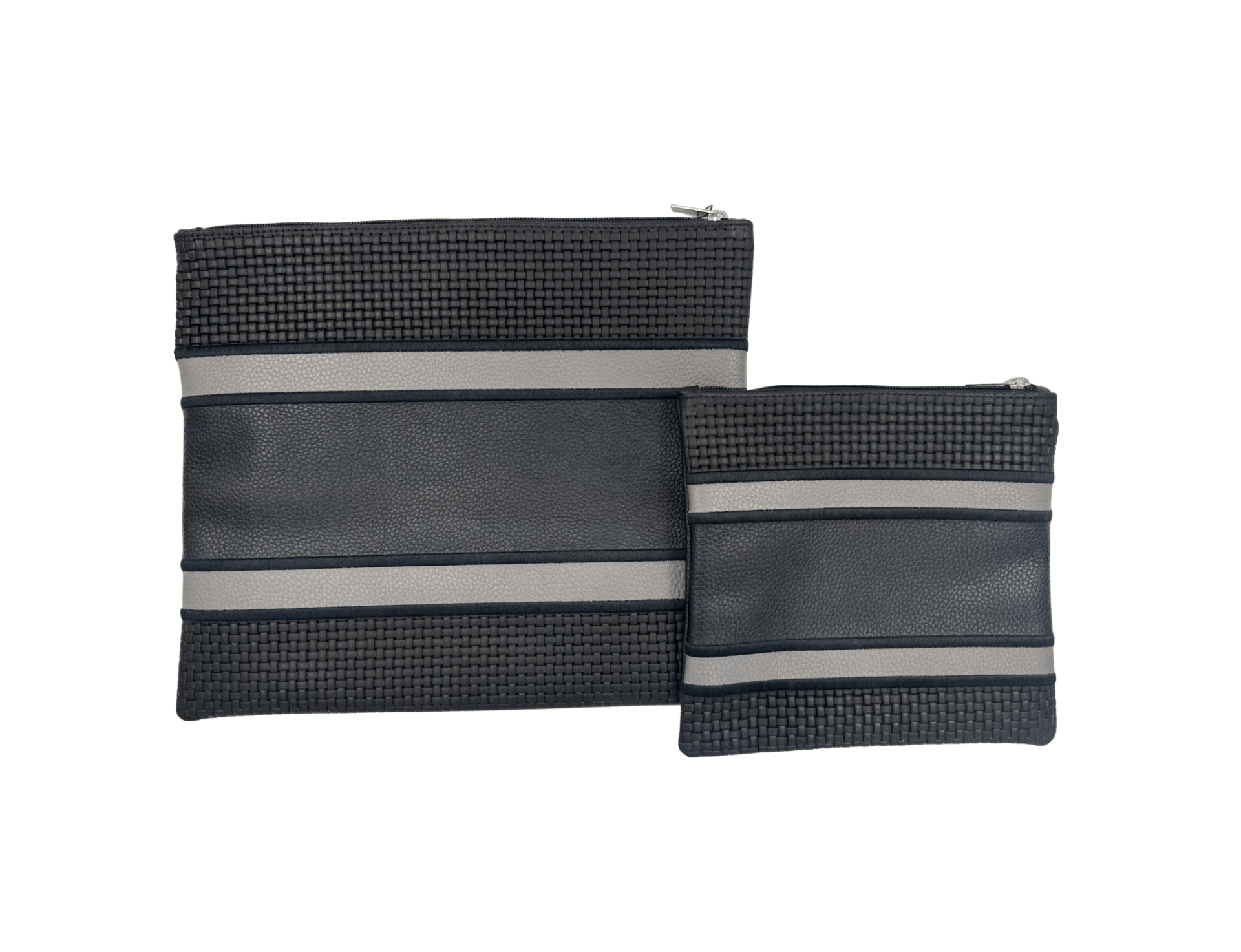 Premium Navy Black & Gray Textured Leather Tallit & Tefillin Bag Set