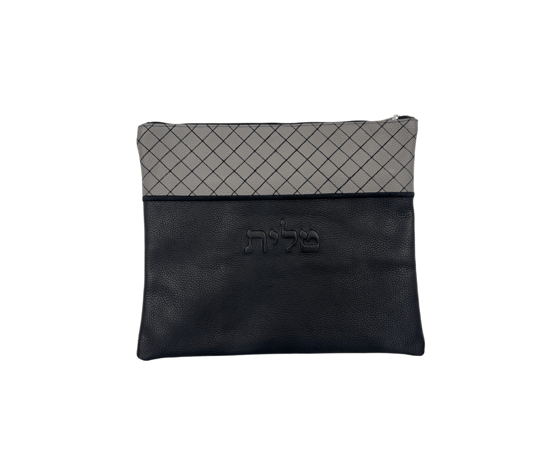 Premium Black & Gray Leather Tallit & Tefillin Bag Set