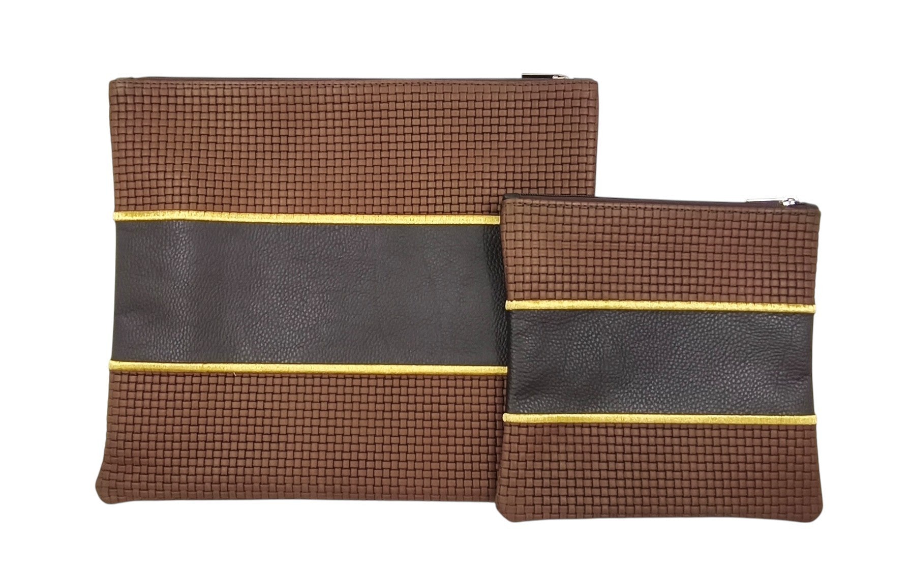 Premium Brown Textured Leather Tallit & Tefillin Bag Set