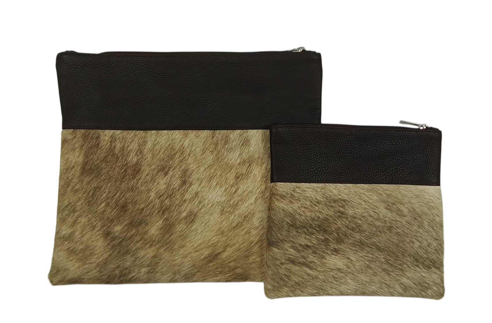 Premium Dark Brown Leather & Natural Fur Tallit & Tefillin Bag Set