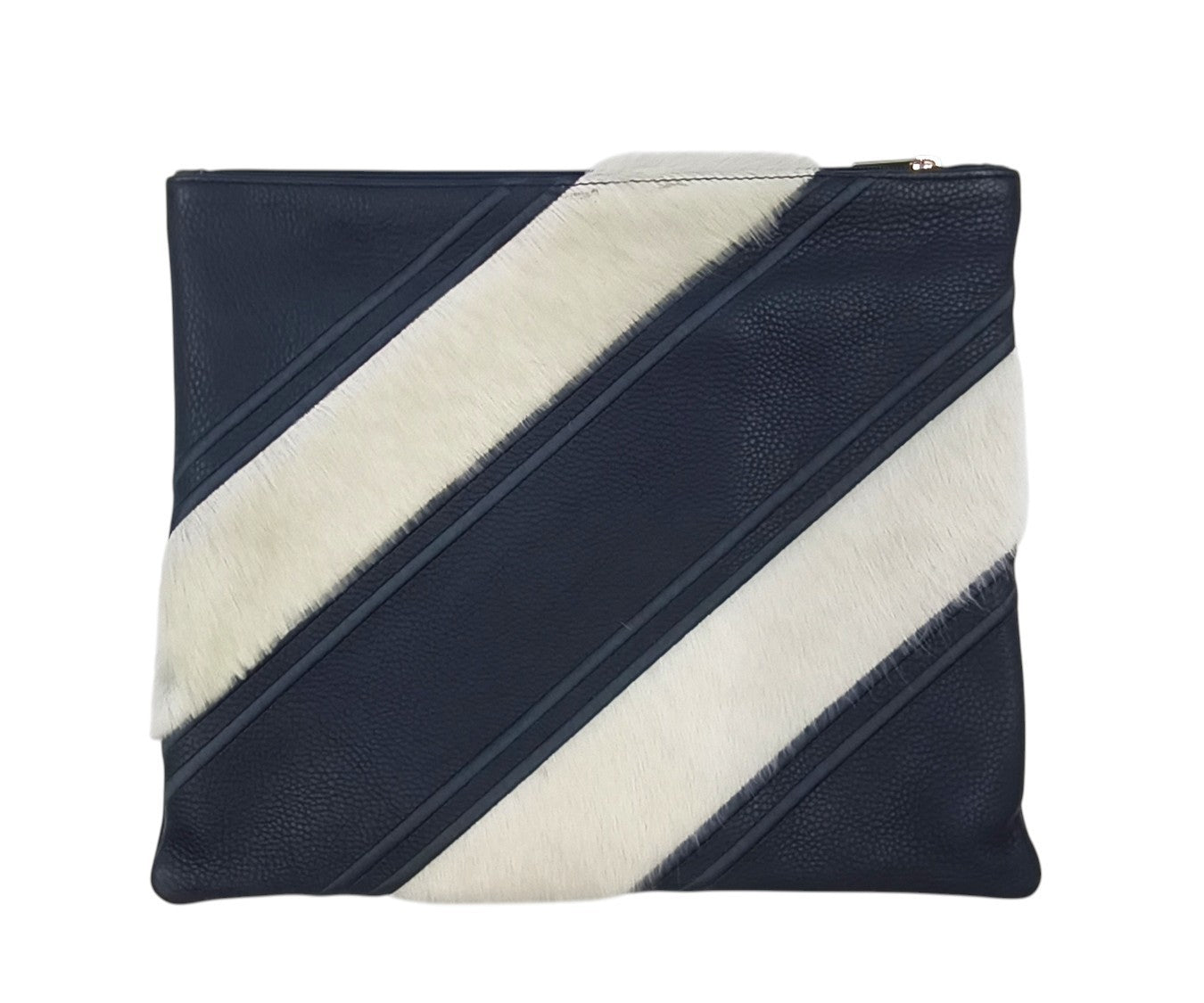 Premium Navy Leather & Natural Fur Tallit & Tefillin Bag Set