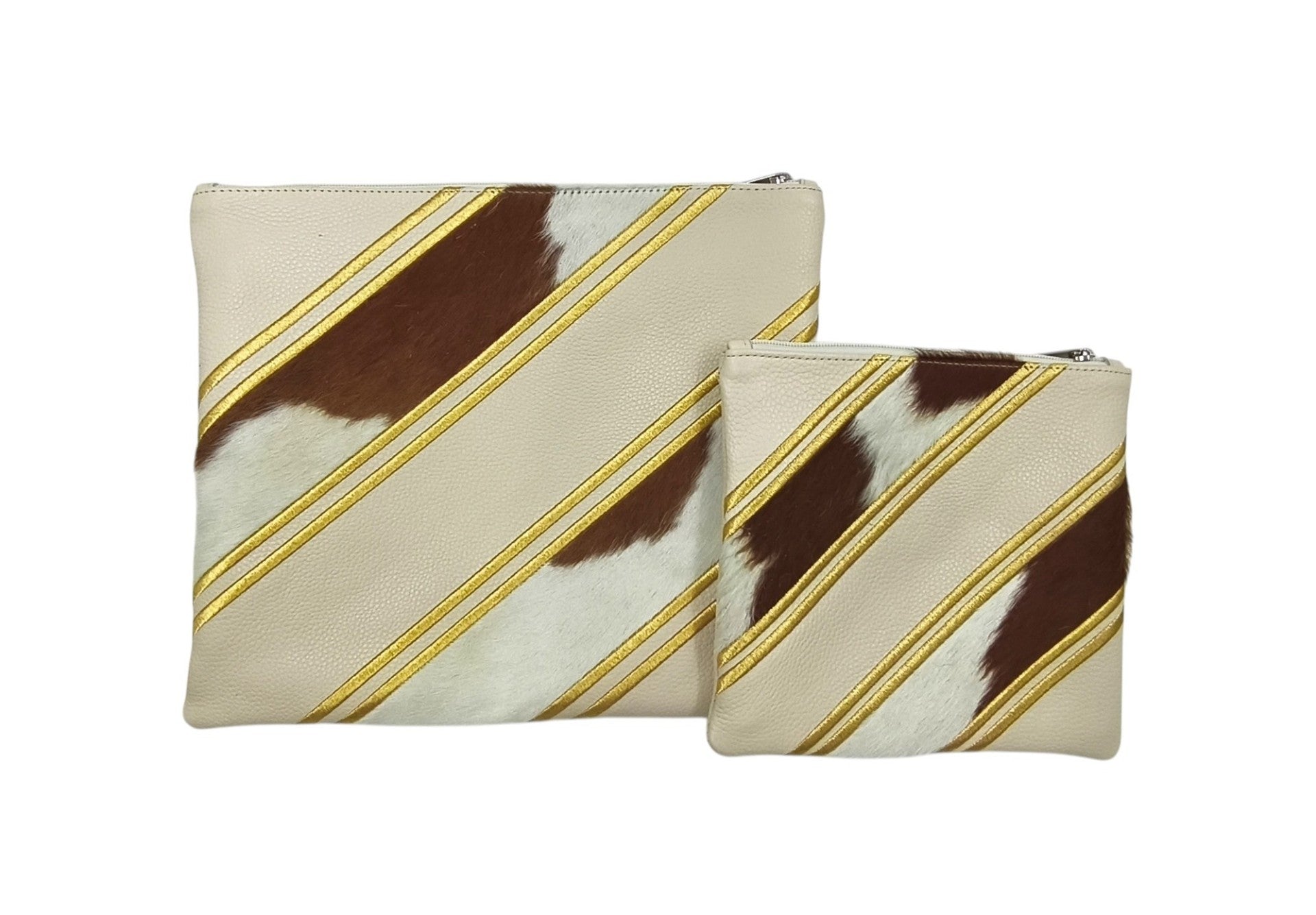 Premium Cream Leather & Brown Natural Fur Tallit & Tefillin Bag Set
