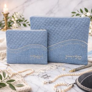Flowing Linen Tallit & Tefillin Bag Set – Birkat Kohanim Embroidered Design