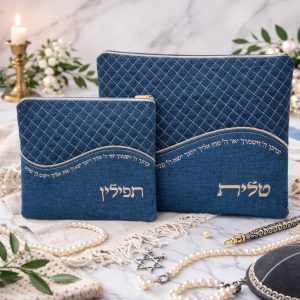 Flowing Linen Tallit & Tefillin Bag Set – Birkat Kohanim Embroidered Design